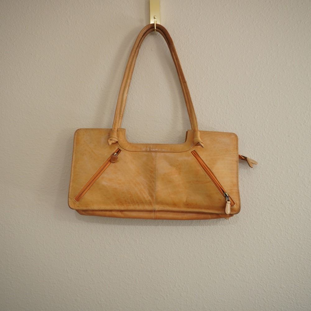 Vintage Chaos Leather Collection Tan Shoulder‎ Bag Rectangular Tote Retro Quirky